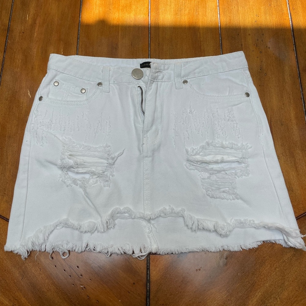 Brooklyn Karma white distressed mini skirt denim
